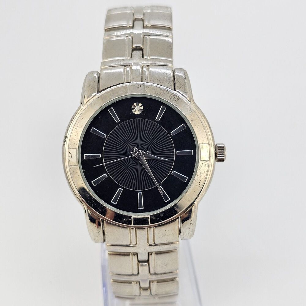 Men's Diamond‎ Watch 40MM Black Dial Gray Bracelet Band 8" New Battery